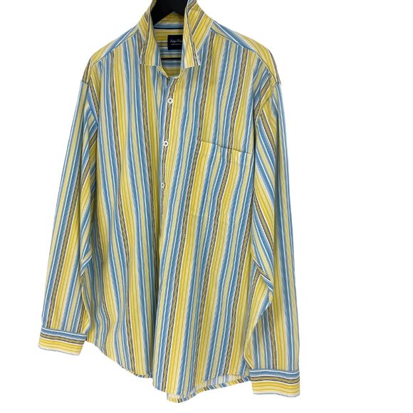 INDIGO PALMS Yellow Multi-Stripe Embroidered Button Up Long Sleeve Shirt Size XL - Picture 3 of 16
